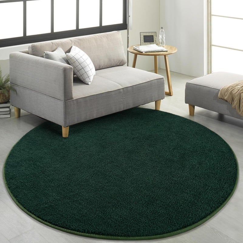 FlyDOIT Round Area Rugs for Bedroom Living Room, 6x6 Dark Green Super Soft Comfy Thickened Memory-Foam Indoor Circle Carpet, Modern Aesthetic Minimalist Carpet for Boys Girls Adults Nursery Home Décor - Image 4